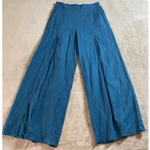 Habitual Linen Wide Leg Slit Pants Womens Size S Beige Blue Coastal Boho Casual